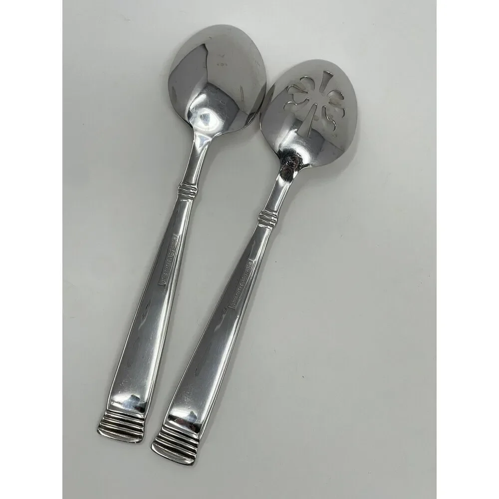 Wallace NAPOLI Glossy Serving Slotted Spoons 8 7/8” Stainless Flatware Set Of 2